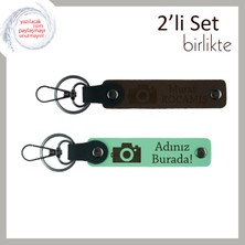 Anları Ölümsüzleştirenlere Hediye, Kamera Temalı Isimli Anahtarlık Takımı, Koyu Kahve-Açık Yeşil