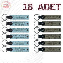 Gök Mavi & Kül Gri, 18'li Set, Kişisel Mesaj Yazılı Deri Anahtarlık, Kamp Arkadaşlarına Anı Olarak