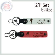 Kickboks Temalı Şık Tasarım, Erkek Sevgiliye Kalıcı Deri Anahtarlık Armağanı, Beyaz-Nar Çiçeği