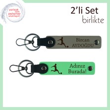 Futbol Figürlü Sevgiliye Kişisel Anahtarlık, 2’li Deri Takım Hediyelik, Kül Gri-Fıstık Yeşil