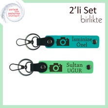 Kameraya Gülümseyenlere Hediye, Isme Özel 2’li Anahtarlık Seti, Koyu Turkuaz-Fıstık Yeşil