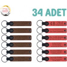 A Kahve & Nar Çiçeği, Aile Yemeğine Özel Sürpriz Hediye, 34’lü Set, Kişisel Mesajlı Deri Anahtarlık