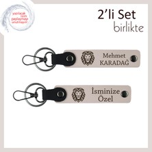 Aslan Figürlü Erkek Arkadaşa Uygun Tasarım, Şık 2’li Kişisel Isimli Anahtarlık Seti, Pudra-Pudra