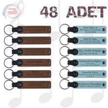 A Kahve & Gök Mavi, Sünnet Düğünü Misafirlerine Anı, 48’li Set, Mesajlı Deri Hatıra Anahtarlık