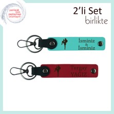 Boks Temalı Sevgiliye Kalıcı Hediye, Erkek Tarzına Uygun Yazılabilir Anahtarlık, Turkuaz-Kırmızı