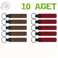A Kahve & Kırmızı, Düğün Töreni Davetlilerine Armağan, 10’lu Set, Kişisel Tarihli Deri Hediyelik