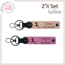 Futbol Temalı Sevgiliye Doğum Gününe Hediye, Kişisel Deri Anahtarlık Seti, Yavru Ağzı-Pembe