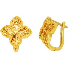 Işlemeli Zambak Altın Küpe 14 Ayar