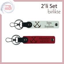 Denizciliği Meslek Edinmişlere Özel Hatıra, Çıpa Desenli Deri Anahtarlık Seti, Beyaz-Kırmızı