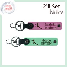 Erkek Kardeşe Uygun Isim Yazılabilir Set, Futbol Toplu Kalıcı Hediyelik Tasarım, Pembe-Açık Yeşil