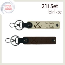 Feribotla Ilk Yolculuğun Hatırası, Çapa Desenli Isimli Anahtarlık Hediyelik, Sütlü Kahve-Koyu Kahve