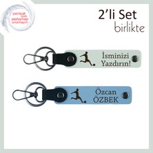 Erkek Arkadaşa Özel Isim Yazılı Anahtarlık, Futbol Figürlü Yazı Eklenebilir Tasarım, Beyaz-Gök Mavi