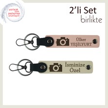 Her Karede Kalıcı Iz, Kamera Temalı, Isme Özel Yazılı Anahtarlık Seti, Yavru Ağzı-Sütlü Kahve