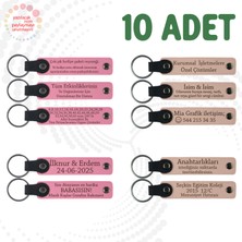 Pembe & Pudra, 10’lu Set, Tarih ve Isimli Deri Anahtarlık, Doğum Günü Partilerine Özel Anı