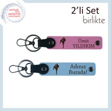 Boks Temalı Stil Sahibi Deri Anahtarlık, Erkek Sevgiliye Kalıcı Hatıra Olarak, Pembe-Gök Mavi