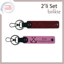 Gemici Figürlü Anahtarlık, Isim Yazılabilir Tasarımıyla Deniz Temalı Hatıralık, Bordo-Pembe