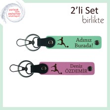 Futbol Temalı Mezuniyet Hediyesi, Erkek Kardeşe Kişisel Isimli Deri Anahtarlık, Açık Yeşil-Pembe