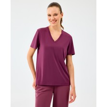 Skechers W V Neck T-Shirt Kadın Bordo Tshirt S2510277-3877