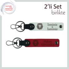 Asil Duruşlu Erkeklere Kişisel Hediye, Aslan Desenli Deri Anahtarlık Takımı, Beyaz-Kırmızı