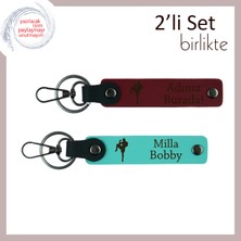 Kız Sevgiliye Cesaret Temalı Hediyelik, Dövüş Figürlü ve Isim Yazılabilen Kişisel Set, Bordo-Turkuaz