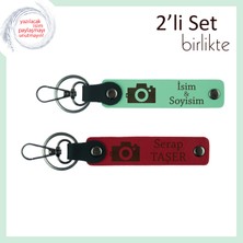 Kişisel Yazı Eklenebilir Fotoğraf Temalı Deri Hediye, Erkek Sevgiliye Uygun Set, Açık Yeşil-Kırmızı