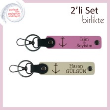 Denizle Iç Içe Yaşayanlara Kalıcı Hatıralık, Çapa Figürlü Deri 2’li Anahtarlık Seti, Pembe-S Kahve