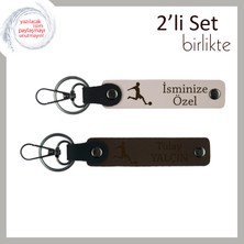 Futbol Figürlü Erkek Sporcuya Hediye, Yazı Eklenebilir 2’li Deri Set, Pudra-Koyu Kahve