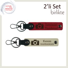 Lens Tutkunlarına Hediye, Kamera Desenli Kişisel Anahtarlık Takımı, Kırmızı-Sütlü Kahve