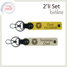 Aslan Başlı Kalıcı Hatıra, Erkek Arkadaşa Uygun 2’li Kişisel Anahtarlık Takımı, Sarı-Sütlü Kahve