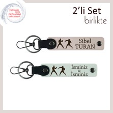 Dövüş Stiline Uygun Hediye, Isme Yazılabilir, Enerjik Ruhlara Özel Anahtarlık, Pudra-Beyaz