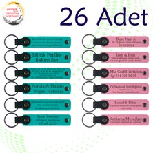 Koyu Turkuaz & Pembe, 26’lı Set, Isim Yazılabilen Deri Anahtarlık, Türkçe Öğretmeninden Karne Anısı