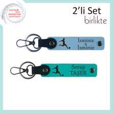 Futbol Temalı Erkek Kardeşe Kalıcı Hediyelik, Yazı Eklenebilir Deri Anahtarlık, Gök Mavi-K Turkuaz