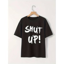 Baskılı Oversize Bisiklet Yaka T-Shirt - Siyah