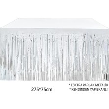 VeraGlobe Gümüş Metalize Masa Eteği 275X75 cm – Kendinden Yapışkanlı