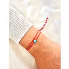 Mavi Küp Turkuaz Taşı Kırmızı Bileklik