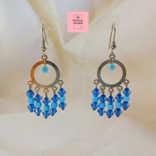Crystal Atelier Mavi Kristal Boncuklu Sallantılı Halka Küpe – Işıltılı Kadın Küpe, Zarif Boncuklu Takı, Hediyelik Şık Sallantılı Küpe, Modern Halka Tasarım, Günlük ve Özel Gün Aksesuarı