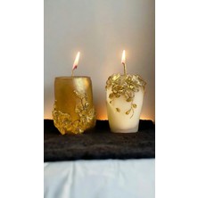 Minimum Stories Vanilya Kokulu Rattan Çiçekli Desenli Gold Baton 2'li Dekoratif Mum Seti
