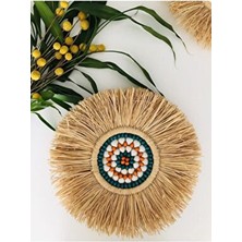 El Yapımı Duvar Panosu Rafya Pano Hasır Tabak Rafya Tabak Duvar Süsü