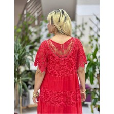 N10337 Italyan Ipek Elbise Kırmızı