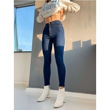 Livik Faye Kadın Koyu Mavi Skinny Jeans Dar Paça Yüksek Bel Pamuk-Elastan Denim Pantolon