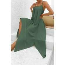 Kadın Ip Askılı V Yakalı Asimetrik Detaylı Aerobin Elbise