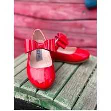 Surpie Shoes Fiyonk Detaylı Bantlı Kadın Çocuk Babet Suni Deri Kauçuk Taban ile Günlük Kullanım İçin