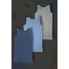 Gri Mor Tekstil Erkek Çocuk Atlet 3'lü Set Gri Mor Mavi Lacivert %100 Pamuk Örme Kumaş Konforlu Kalıp