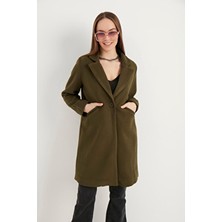 Meecy Kadın Haki Kaşe Kaban Polyester Malzeme ile Günlük Kullanıma Uygun Regular Kalıp