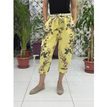 NC7232 Italyan Yüksek Bel Keten Bilek Pantolon Sarı