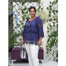 NC20428 Italyan Klasik Ipek Bluz Patlıcan Moru