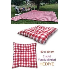 Kumru Çeyiz Günbatımı Piknik Seti Kırmızı Piknik Örtüsü Masa Örtü 2 Minder Hediyeli (40X40CM) 120CM