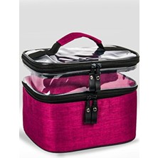 Ankaflex Şeffaf Makyaj Çantası Bavulu Seyahat Makyaj Seti Kadınlar İçin Jüt Materyal ile Profesyonel Bölmeli