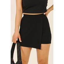 KaSheHa Yüksek Bel Siyah Şort Etek Modeli Kadın Mini Uzunlukta Dokuma Kumaş ile Modern Stil
