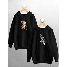 Sevgili Çift Kombini Tom ve Jerry Tasarım Kapüşonlu Sweatshirt 2'li Set